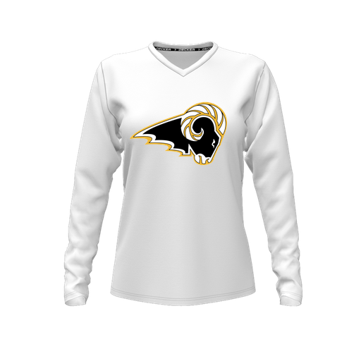 [FTLVCFWH-FYXS-LOGO2] Decker Comfort T-Shirt (Female Youth XS, White, V Neck, Logo 2, Long Sleeve)