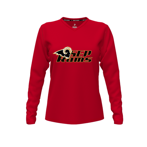 [FTLVCFRD-FYXS-LOGO3] Decker Comfort T-Shirt (Female Youth XS, Red, V Neck, Logo 3, Long Sleeve)