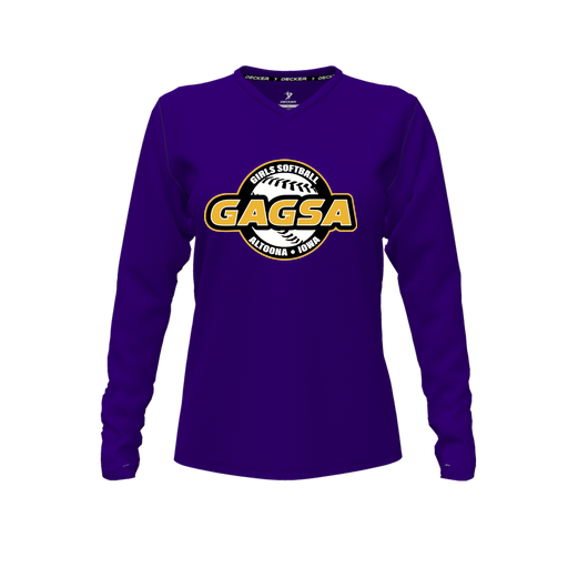 [CUS-DFW-TEES-CMF-VNK-LSL-PUR-FYXS-LOGO1] Decker Comfort T-Shirt (Female Youth XS, Purple, V Neck, Logo 1, Long Sleeve)