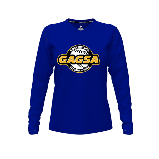 [FTLVPTRY-FYXS-LOGO1] Decker Performance T-Shirt (Female Youth XS, Royal, V Neck, Logo 1, Long Sleeve)