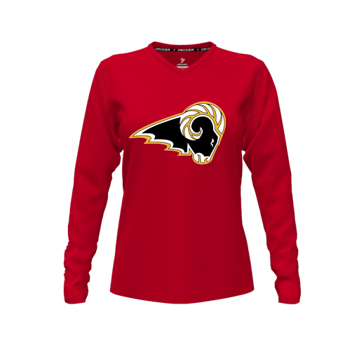 [FTLVPTRD-FYXS-LOGO2] Decker Performance T-Shirt (Female Youth XS, Red, V Neck, Logo 2, Long Sleeve)