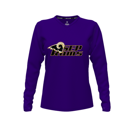 [FTLVPTPP-FYXS-LOGO3] Decker Performance T-Shirt (Female Youth XS, Purple, V Neck, Logo 3, Long Sleeve)